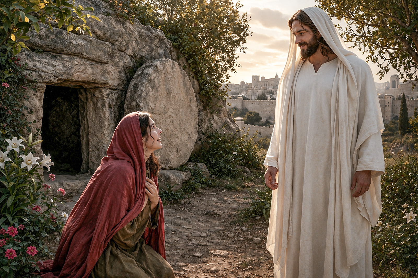 Mary Magdalene and Jesus outside the tomb