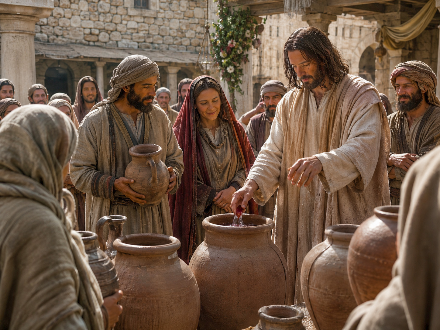 Jesus turns water into wine